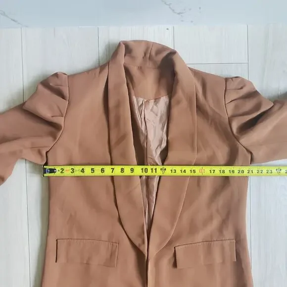Womens Blazer XL Brown Open Front Long Sleeve Padded Shoulder Suit Jacket Casual - Picture 2 of 6